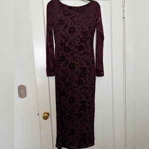 See You Monday Burgundy Floral Long Sleeve Dress